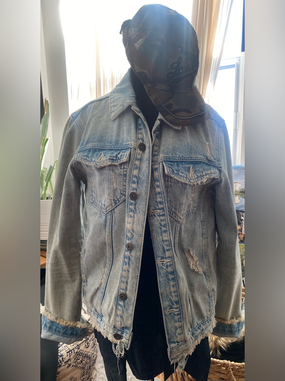 Menswear Light Blue Distressed Denim Jacket
